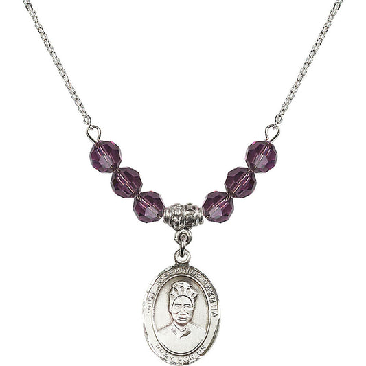 Sterling Silver Saint Josephine Bakhita Birthstone Necklace with Amethyst Beads - 8360