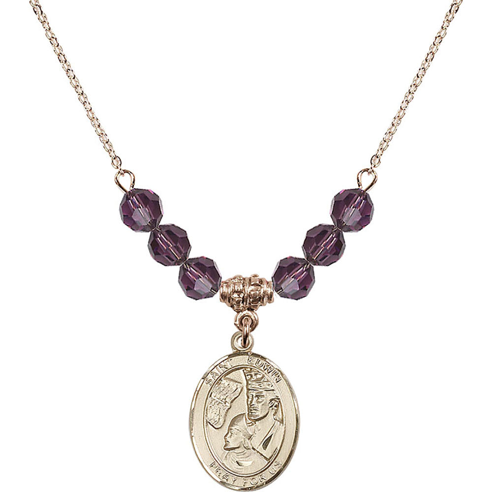 14kt Gold Filled Saint Edwin Birthstone Necklace with Amethyst Beads - 8361