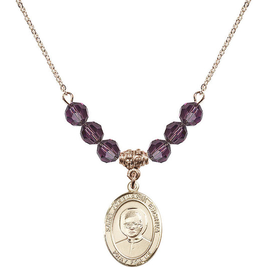 14kt Gold Filled Saint Josemaria Escriva Birthstone Necklace with Amethyst Beads - 8362