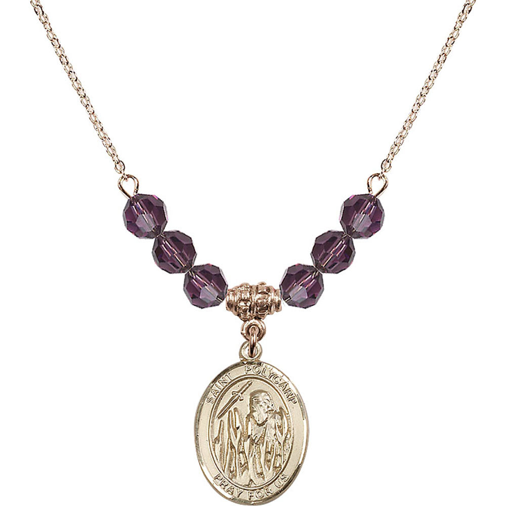 14kt Gold Filled Saint Polycarp of Smyrna Birthstone Necklace with Amethyst Beads - 8363