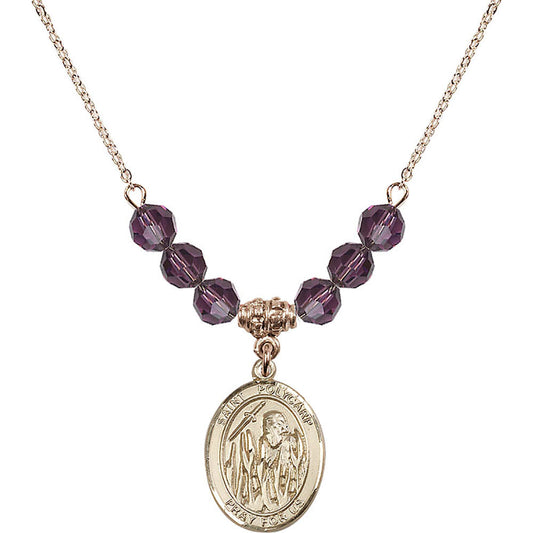 14kt Gold Filled Saint Polycarp of Smyrna Birthstone Necklace with Amethyst Beads - 8363