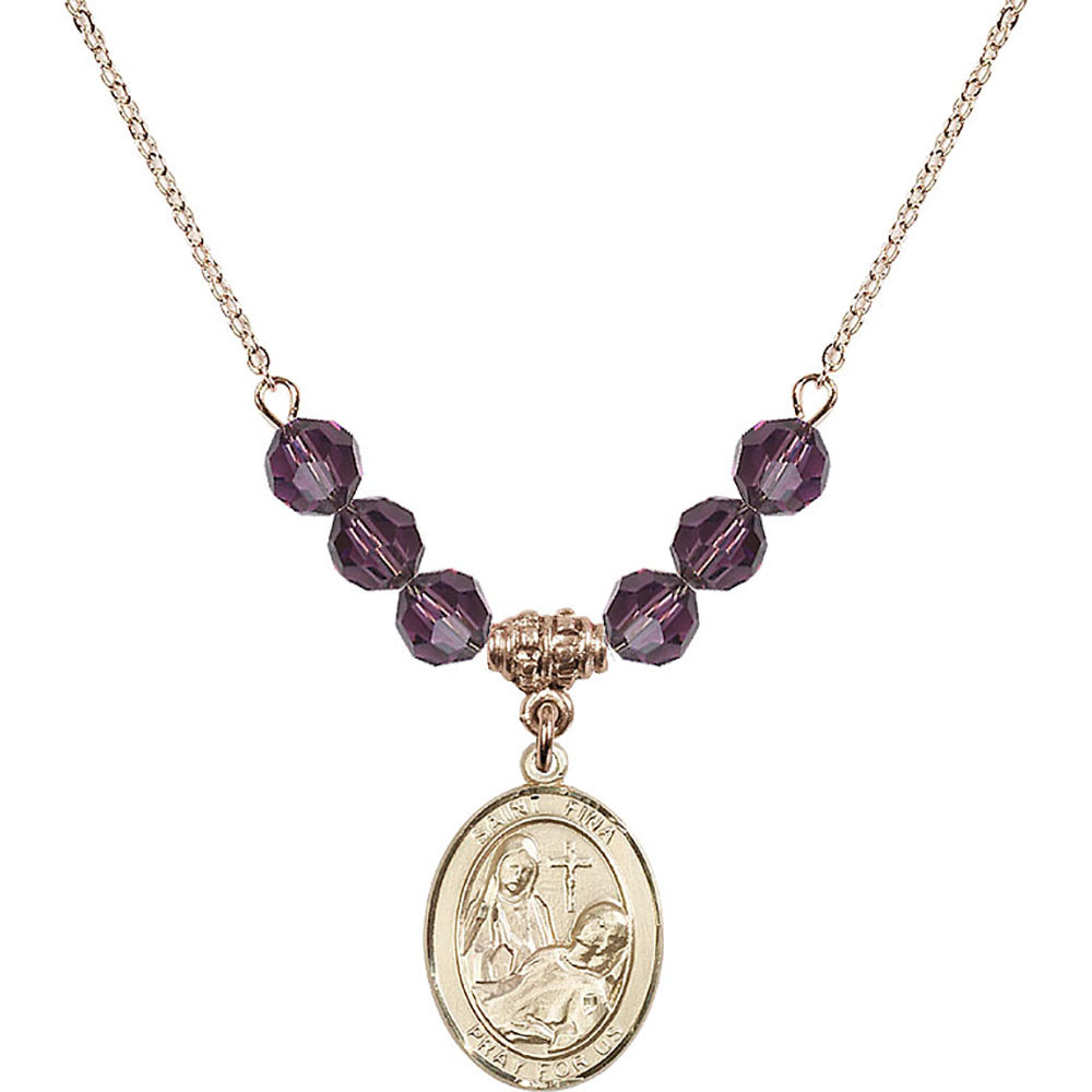 14kt Gold Filled Saint Fina Birthstone Necklace with Amethyst Beads - 8364