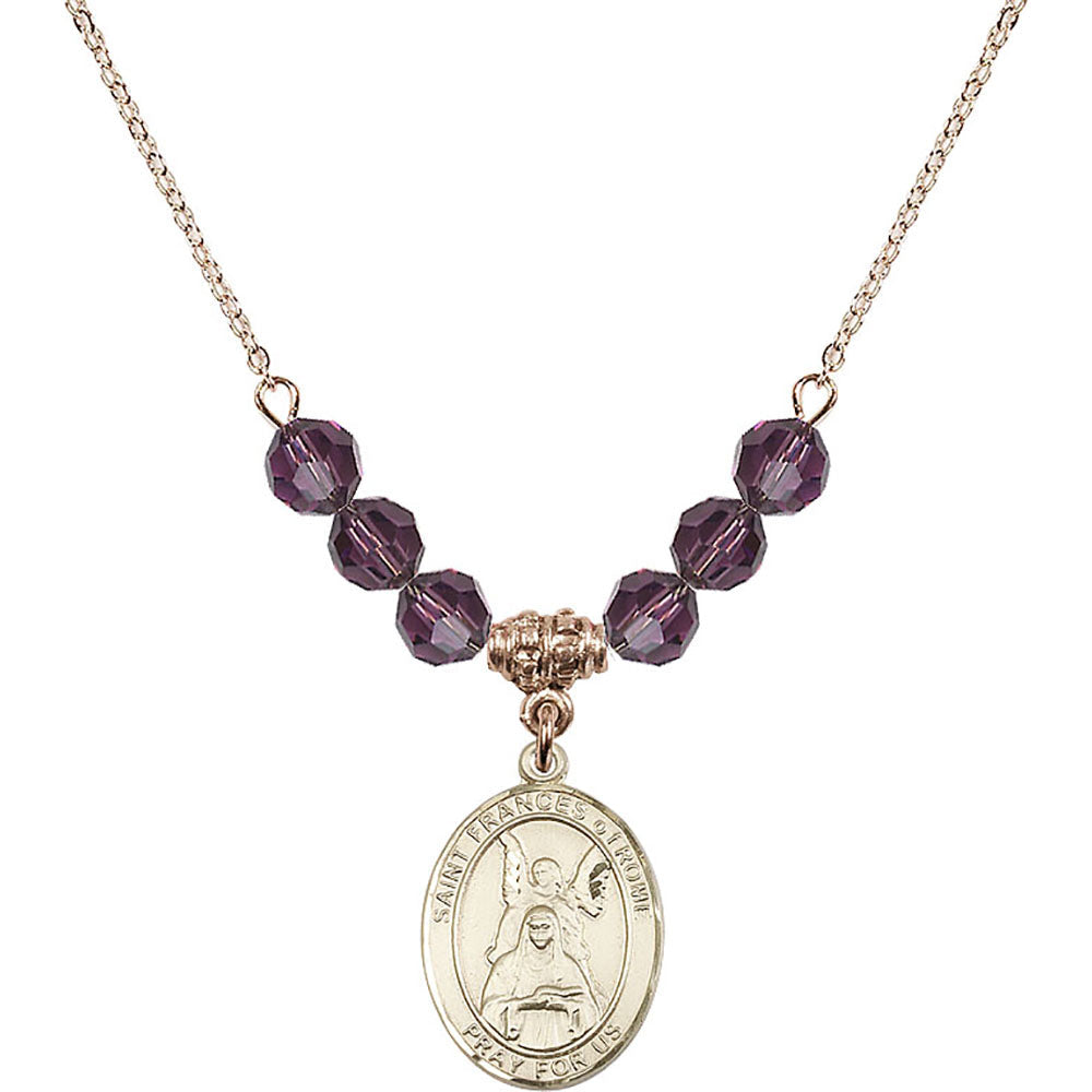 14kt Gold Filled Saint Frances of Rome Birthstone Necklace with Amethyst Beads - 8365
