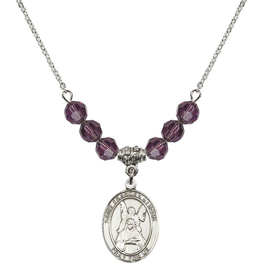 Sterling Silver Saint Frances of Rome Birthstone Necklace with Amethyst Beads - 8365