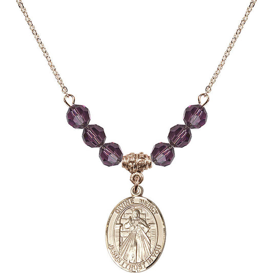 14kt Gold Filled Divine Mercy Birthstone Necklace with Amethyst Beads - 8366
