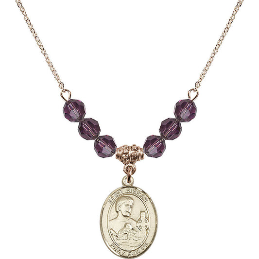 14kt Gold Filled Saint Kieran Birthstone Necklace with Amethyst Beads - 8367