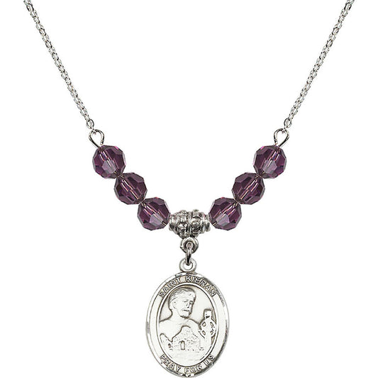 Sterling Silver Saint Kieran Birthstone Necklace with Amethyst Beads - 8367