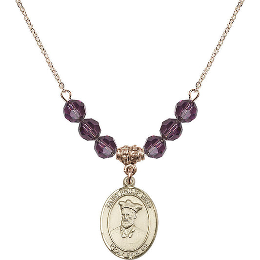 14kt Gold Filled Saint Philip Neri Birthstone Necklace with Amethyst Beads - 8369