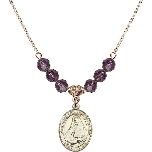 14kt Gold Filled Saint Rose Philippine Duchesne Birthstone Necklace with Amethyst Beads - 8371