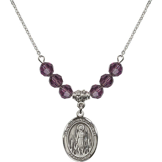 Sterling Silver Saint Juliana of Cumae Birthstone Necklace with Amethyst Beads - 8372