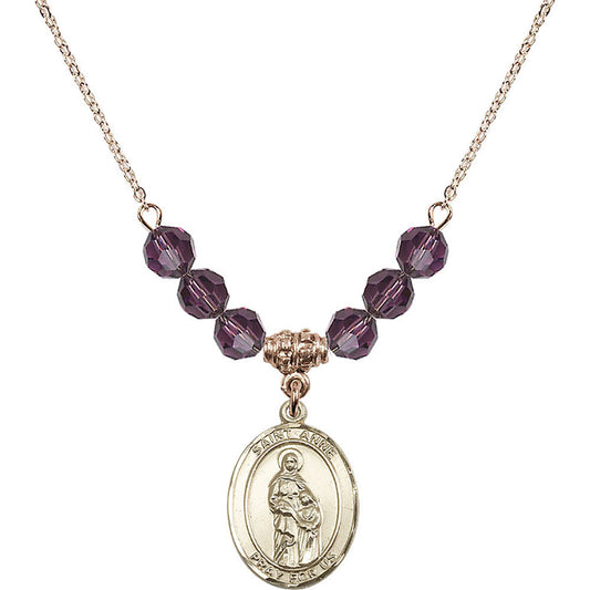 14kt Gold Filled Saint Anne Birthstone Necklace with Amethyst Beads - 8374