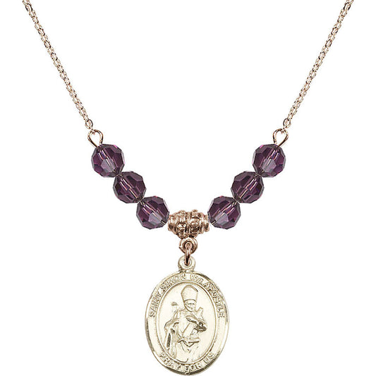 14kt Gold Filled Saint Simon the Apostle Birthstone Necklace with Amethyst Beads - 8375