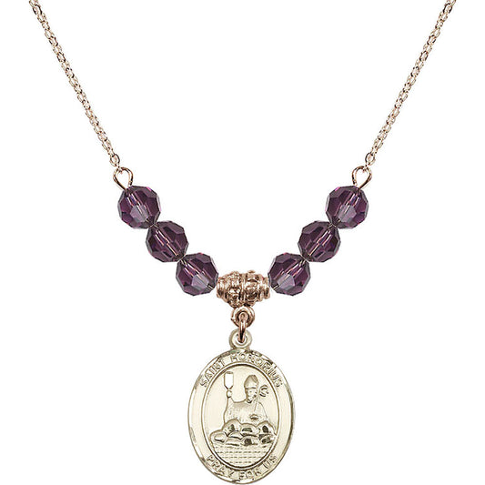 14kt Gold Filled Saint Honorius of Amiens Birthstone Necklace with Amethyst Beads - 8376
