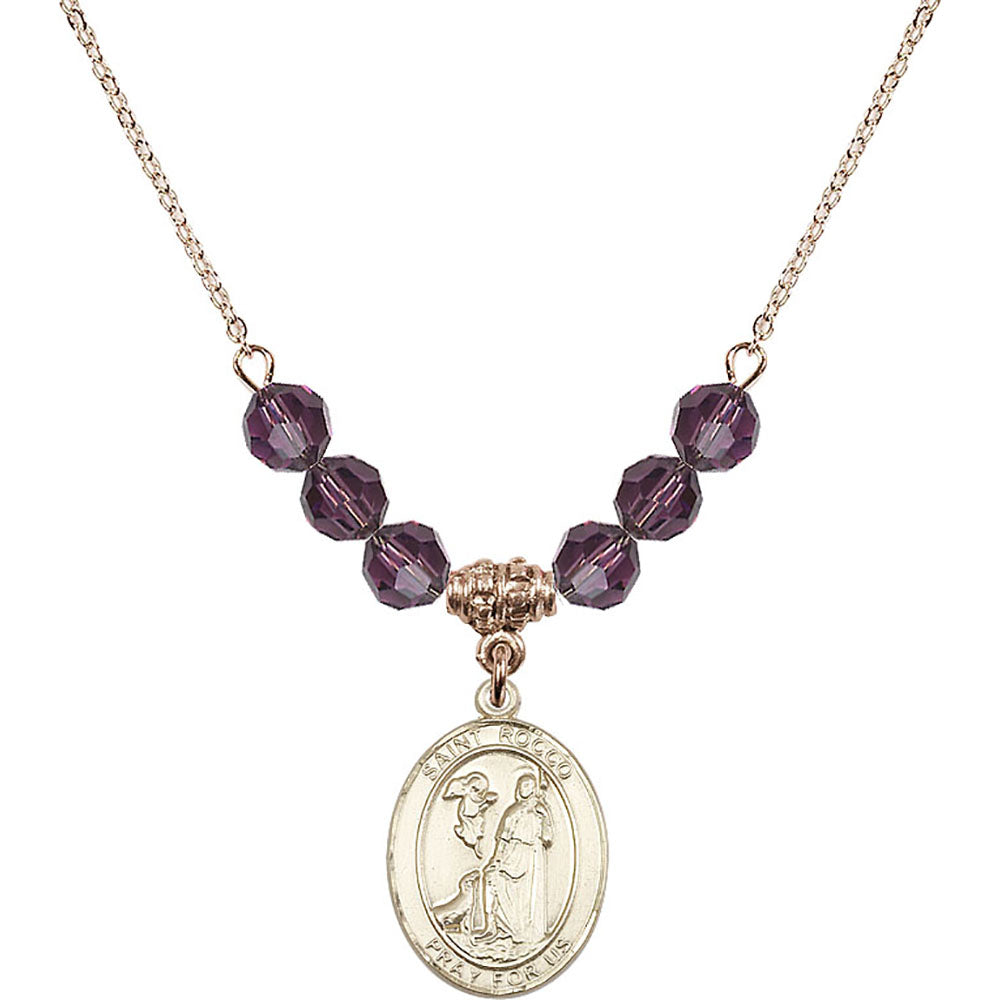 14kt Gold Filled Saint Rocco Birthstone Necklace with Amethyst Beads - 8377