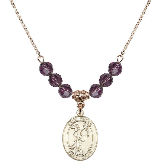 14kt Gold Filled Saint Rocco Birthstone Necklace with Amethyst Beads - 8377