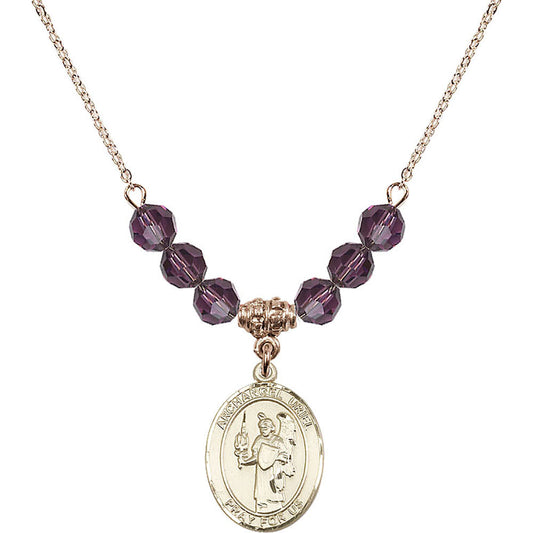 14kt Gold Filled Saint Uriel the Archangel Birthstone Necklace with Amethyst Beads - 8378
