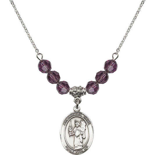 Sterling Silver Saint Uriel the Archangel Birthstone Necklace with Amethyst Beads - 8378