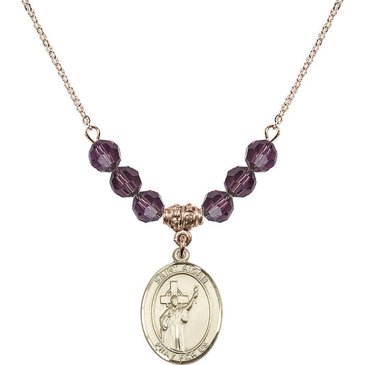 14kt Gold Filled Saint Aidan of Lindesfarne Birthstone Necklace with Amethyst Beads - 8381