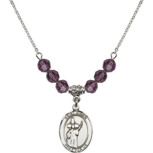 Sterling Silver Saint Aidan of Lindesfarne Birthstone Necklace with Amethyst Beads - 8381