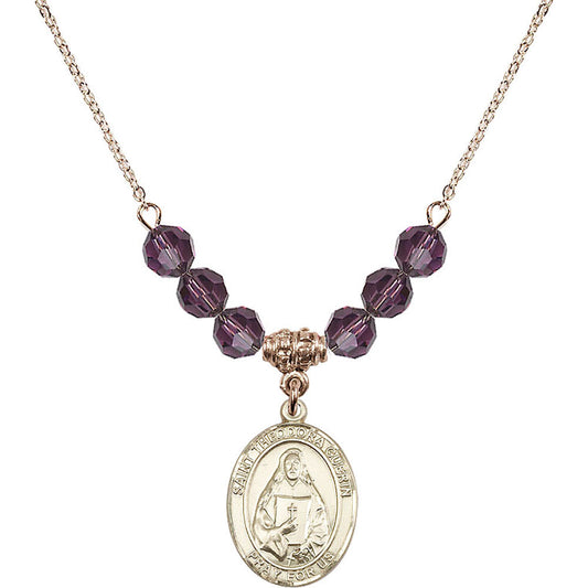 14kt Gold Filled Saint Theodora Birthstone Necklace with Amethyst Beads - 8382