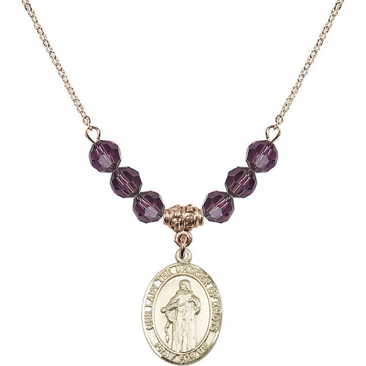 14kt Gold Filled Our Lady the Undoer of Knots Birthstone Necklace with Amethyst Beads - 8383