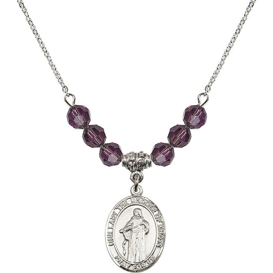 Sterling Silver Our Lady the Undoer of Knots Birthstone Necklace with Amethyst Beads - 8383