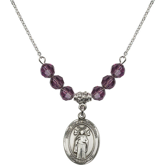 Sterling Silver Saint Ivo of Kelmartin Birthstone Necklace with Amethyst Beads - 8384