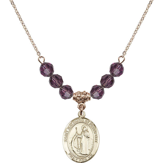 14kt Gold Filled Saint Raymond of Penafort Birthstone Necklace with Amethyst Beads - 8385