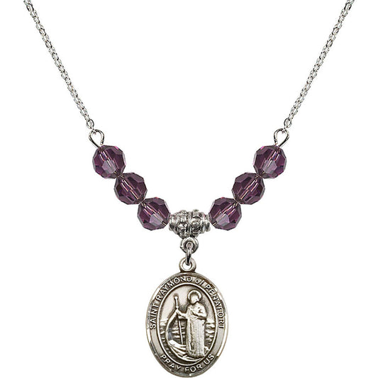 Sterling Silver Saint Raymond of Penafort Birthstone Necklace with Amethyst Beads - 8385
