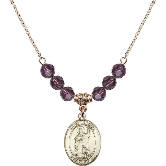 14kt Gold Filled Saint Drogo Birthstone Necklace with Amethyst Beads - 8386