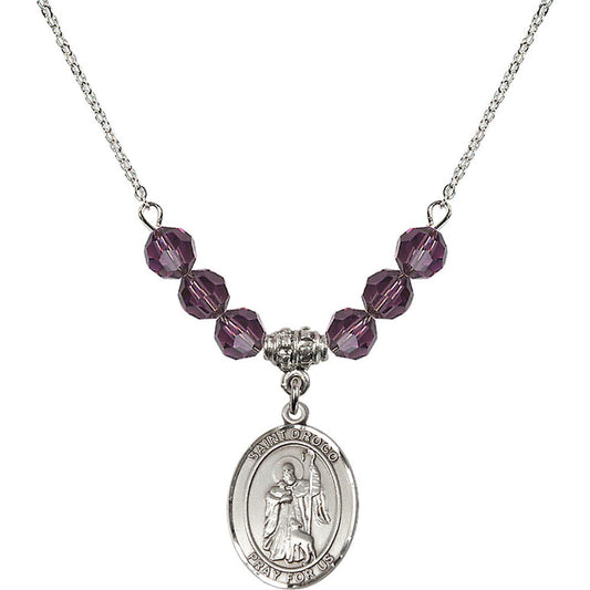Sterling Silver Saint Drogo Birthstone Necklace with Amethyst Beads - 8386