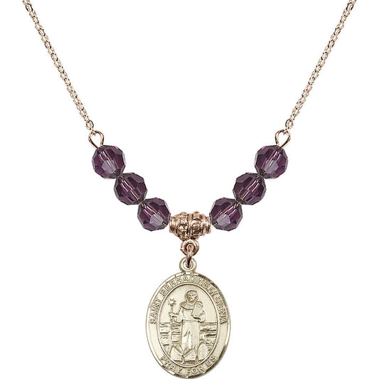 14kt Gold Filled Saint Bernadine of Sienna Birthstone Necklace with Amethyst Beads - 8387