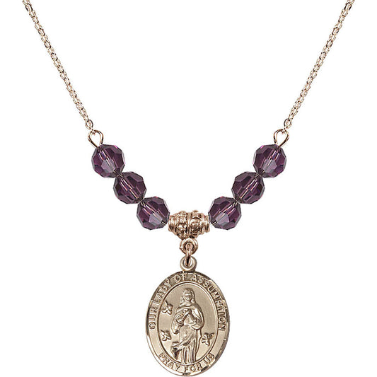 14kt Gold Filled Our Lady of Assumption Birthstone Necklace with Amethyst Beads - 8388