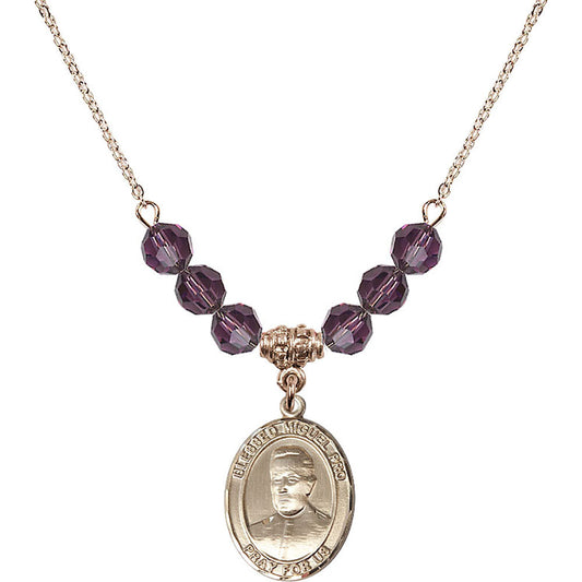 14kt Gold Filled Blessed Miguel Pro Birthstone Necklace with Amethyst Beads - 8389