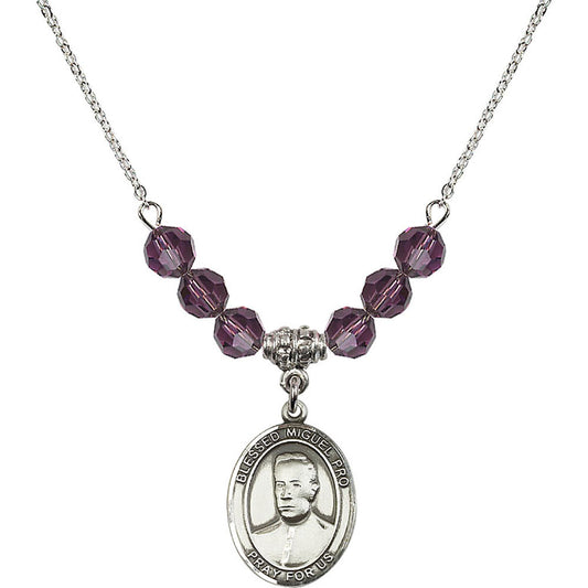 Sterling Silver Blessed Miguel Pro Birthstone Necklace with Amethyst Beads - 8389