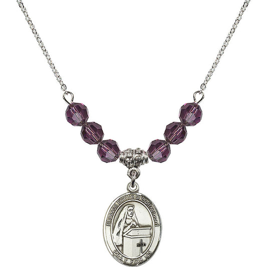 Sterling Silver Blessed Emilee Doultremont Birthstone Necklace with Amethyst Beads - 8390