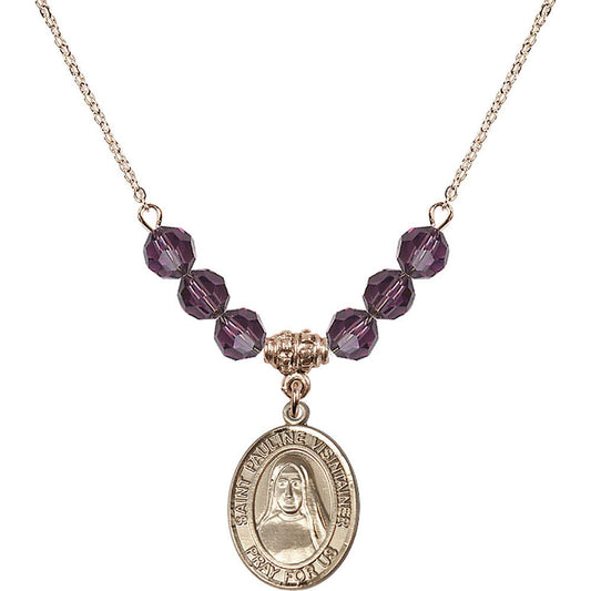 14kt Gold Filled Saint Pauline Visintainer Birthstone Necklace with Amethyst Beads - 8391