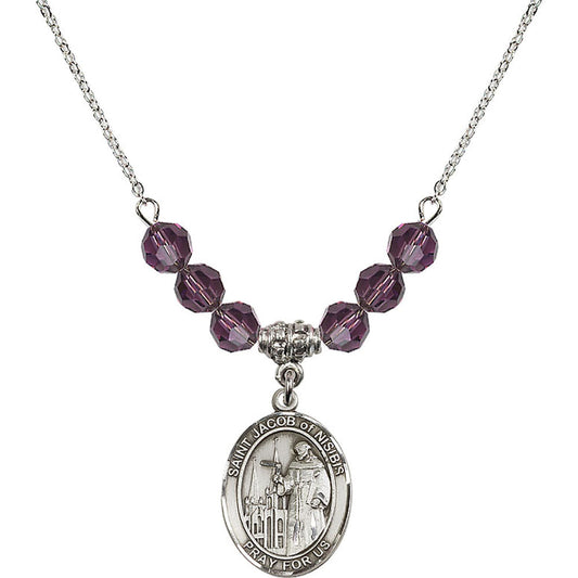 Sterling Silver Saint Jacob of Nisibis Birthstone Necklace with Amethyst Beads - 8392