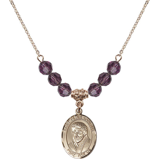 14kt Gold Filled Saint Peter Canisius Birthstone Necklace with Amethyst Beads - 8393