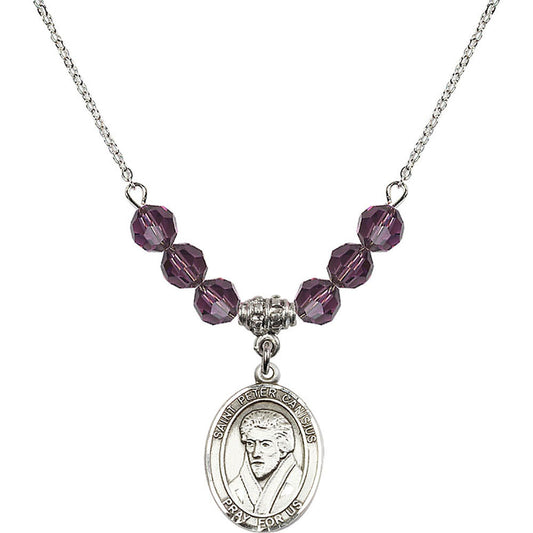 Sterling Silver Saint Peter Canisius Birthstone Necklace with Amethyst Beads - 8393