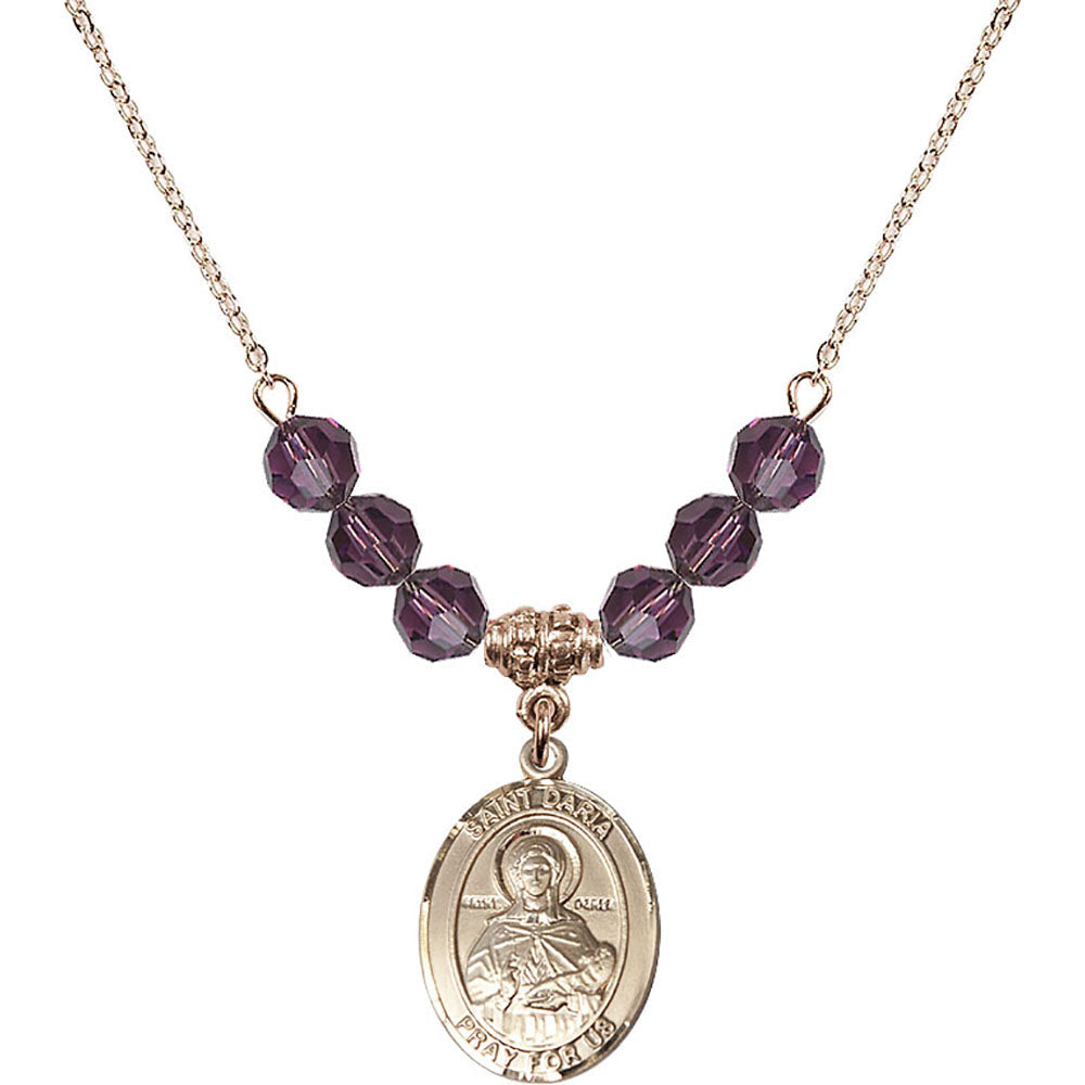 14kt Gold Filled Saint Daria Birthstone Necklace with Amethyst Beads - 8396