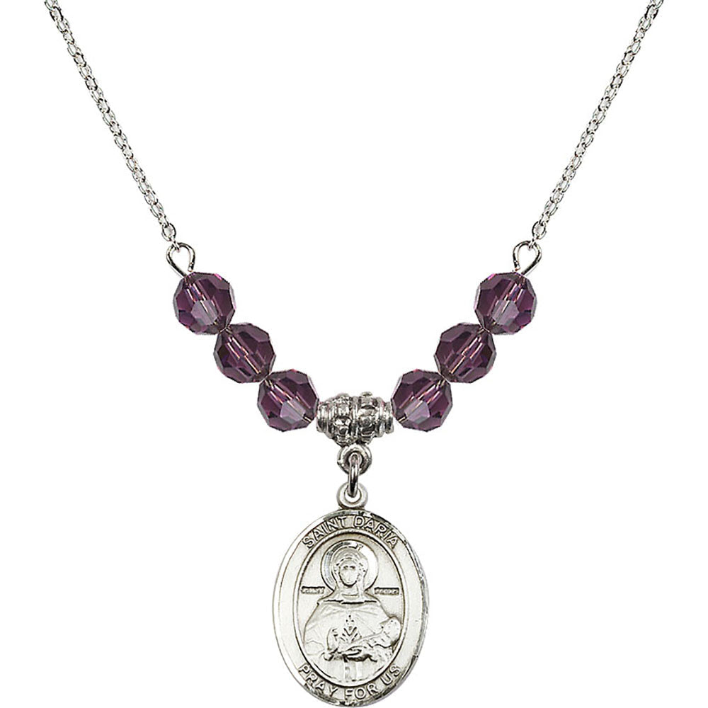 Sterling Silver Saint Daria Birthstone Necklace with Amethyst Beads - 8396