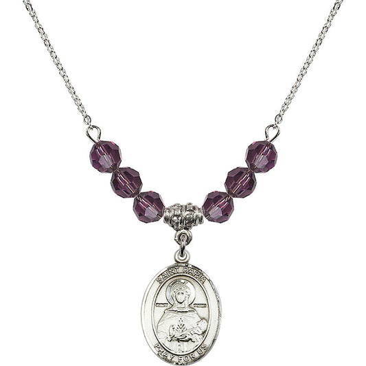Sterling Silver Saint Daria Birthstone Necklace with Amethyst Beads - 8396