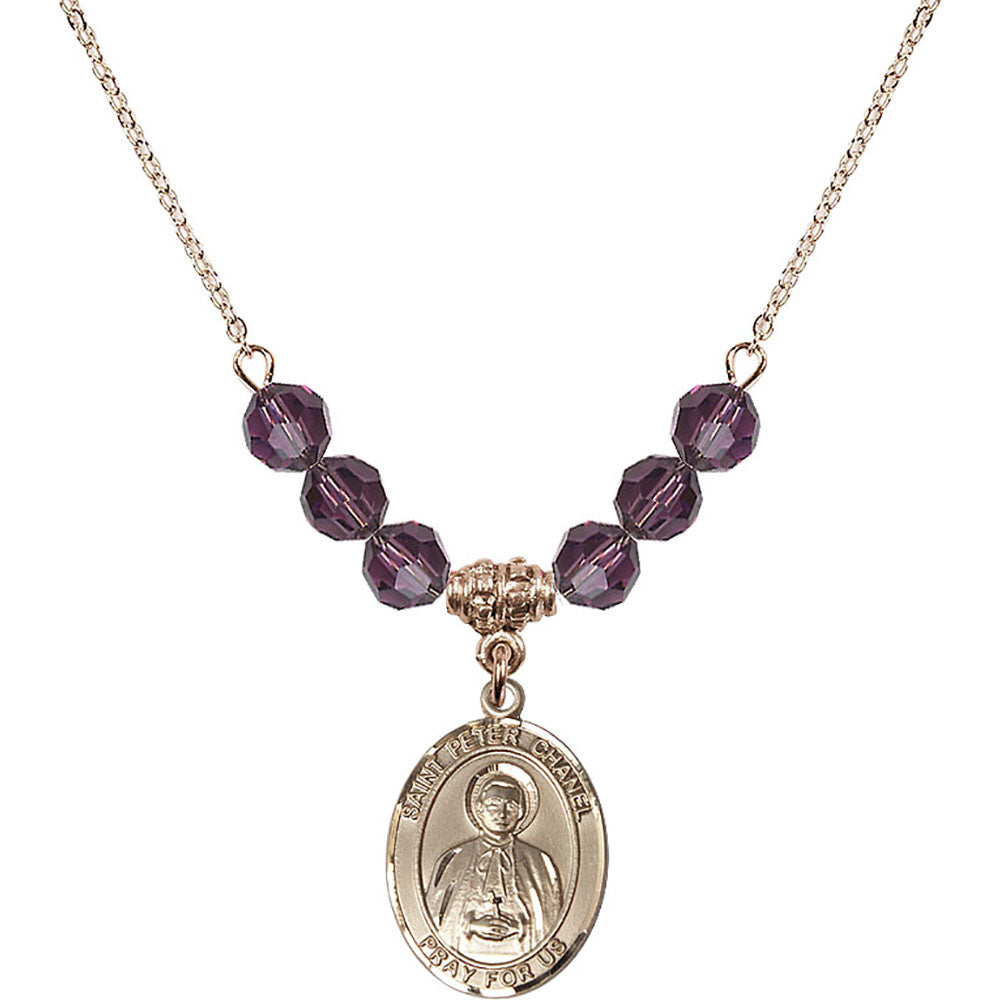 14kt Gold Filled Saint Peter Chanel Birthstone Necklace with Amethyst Beads - 8397