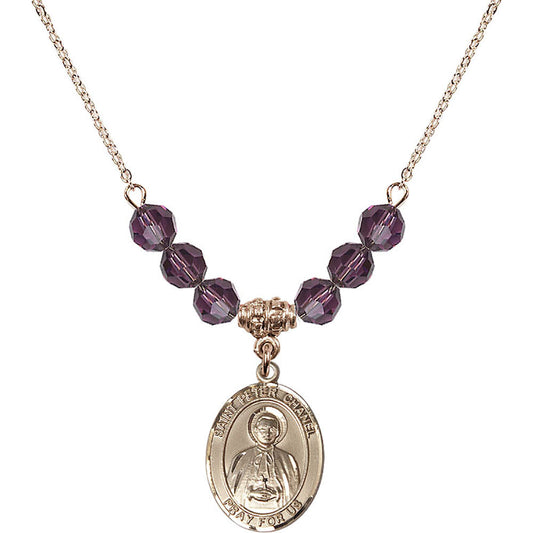 14kt Gold Filled Saint Peter Chanel Birthstone Necklace with Amethyst Beads - 8397