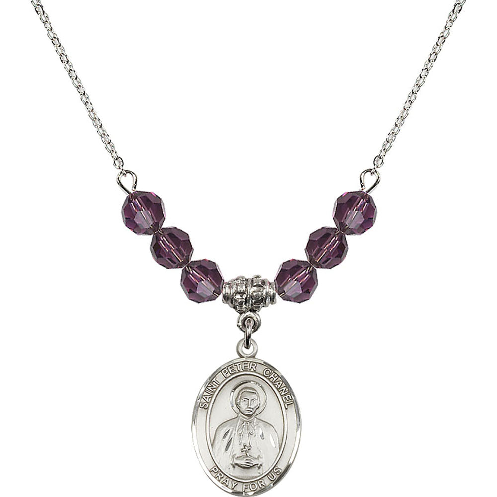 Sterling Silver Saint Peter Chanel Birthstone Necklace with Amethyst Beads - 8397