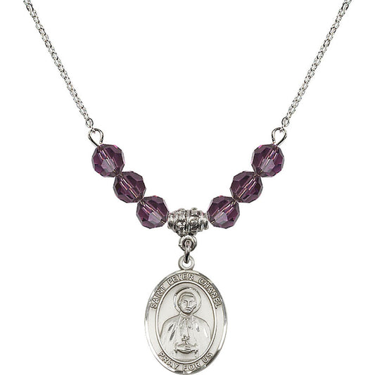 Sterling Silver Saint Peter Chanel Birthstone Necklace with Amethyst Beads - 8397