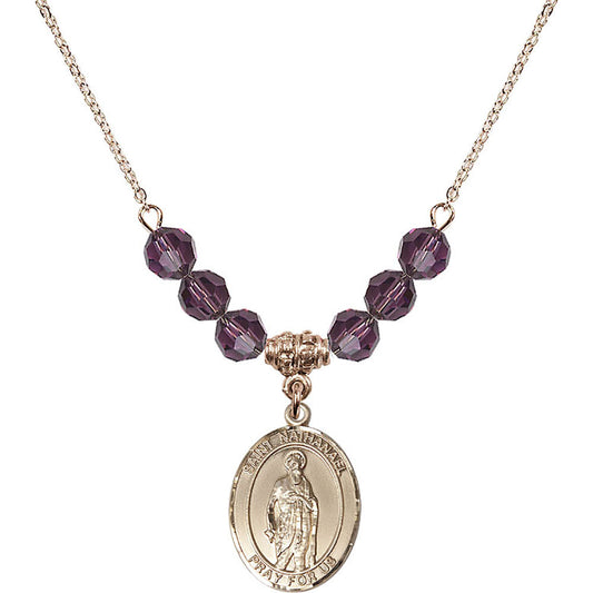 14kt Gold Filled Saint Nathanael Birthstone Necklace with Amethyst Beads - 8398