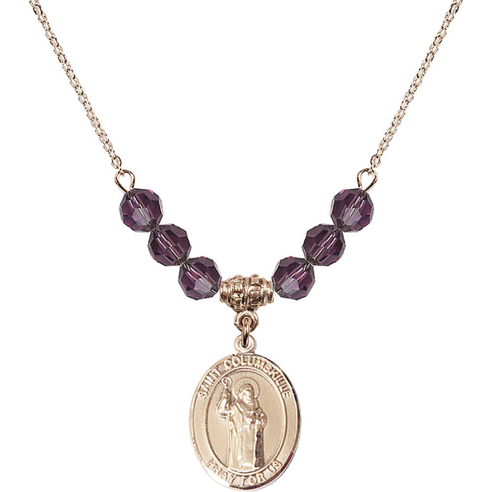 14kt Gold Filled Saint Columbkille Birthstone Necklace with Amethyst Beads - 8399