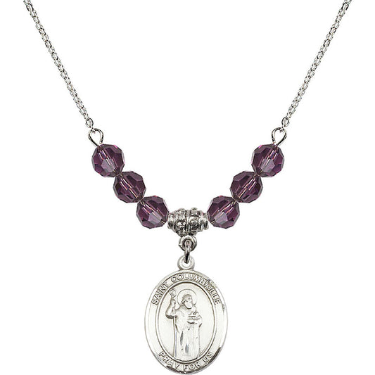 Sterling Silver Saint Columbkille Birthstone Necklace with Amethyst Beads - 8399